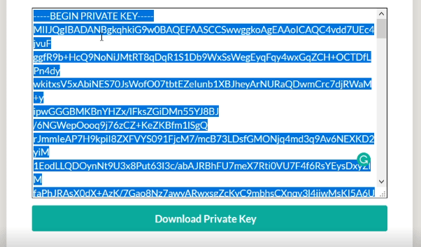 go back to ssl generator and copy private key