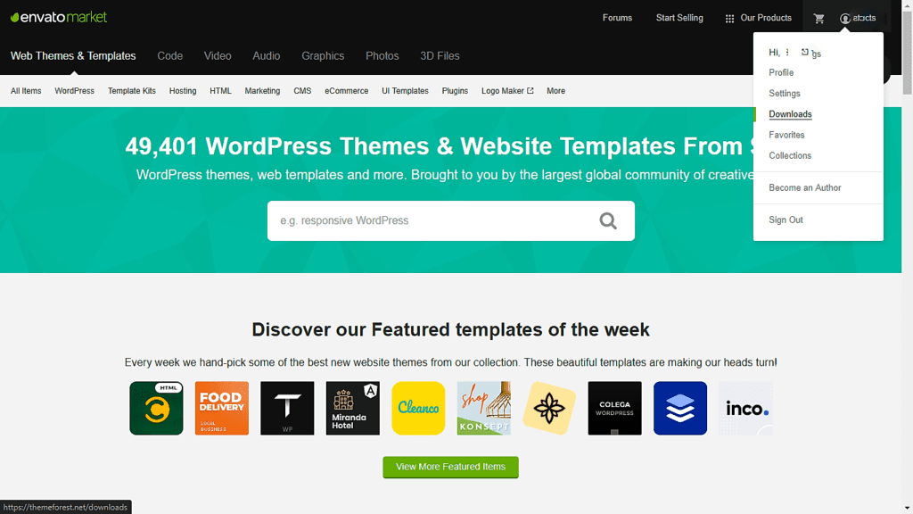 Download Themeforest for WordPress - step 1 