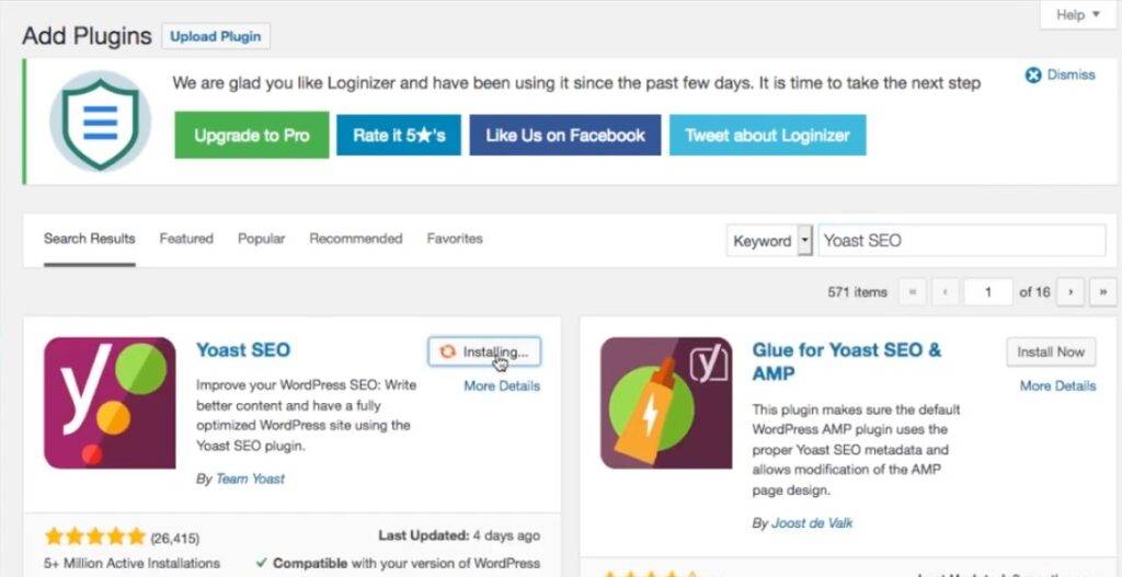 Installing Yoast SEO plugin in WordPress, step 2