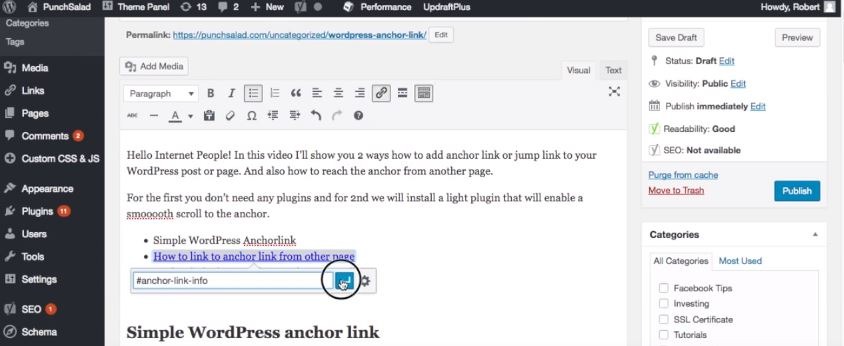 create an anchor link in wordpress